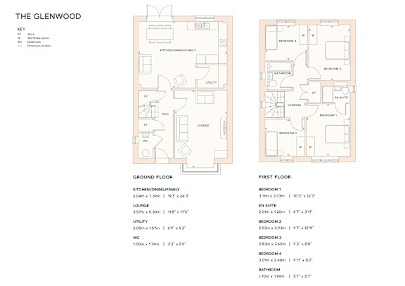 A floor plan for a property named The Glenwood is shown with details of the ground floor and first floor layouts.