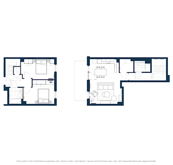 Two floor plans of a house with rooms labeled.