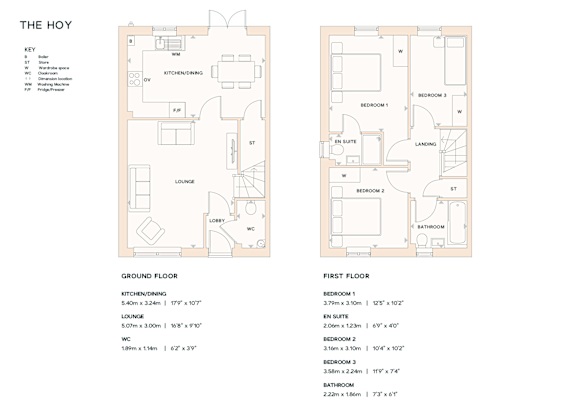 A floor plan of a house named The Hoy, showing the layout of the ground floor and first floor.