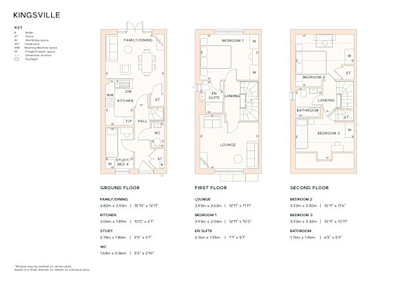 A diagram shows the layout of a three-bedroom apartment.
