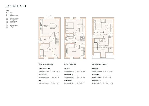 A floor plan for a property named Lakenheath, showing the layout of the ground, first, and second floors.