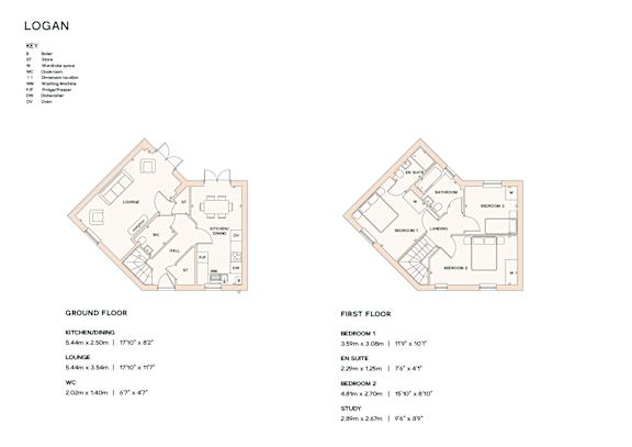 A floor plan of a house with a ground floor and first floor layout.