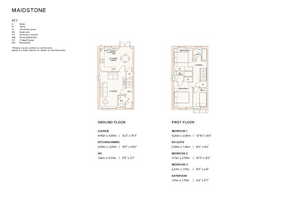 A floor plan for a property named Maidstone is displayed, showing the layout of the ground and first floors.