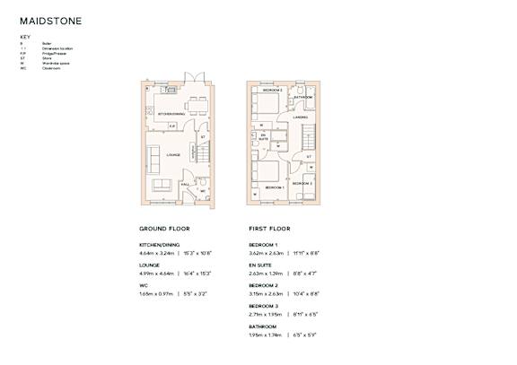 A floor plan for a property named Maidstone, showing the layout of the ground and first floor.