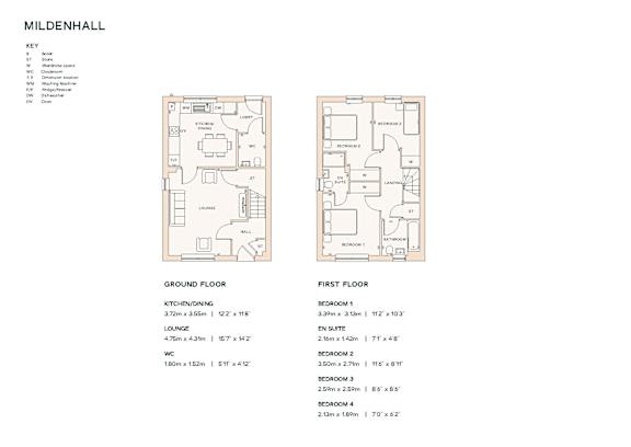 A floor plan for a property named Mildenhall is shown, including details of the ground floor and first floor layouts.