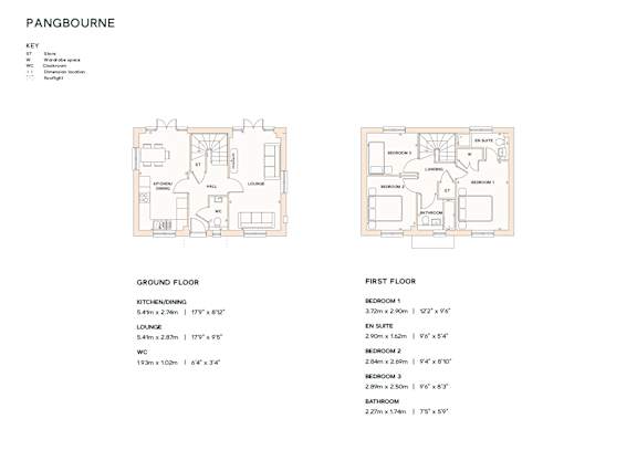 A floor plan for a Pangbourne property, showing the layout of the ground and first floors.