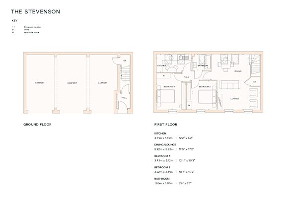 A floor plan for a property named The Stevenson, showing the layout of the ground floor and first floor.