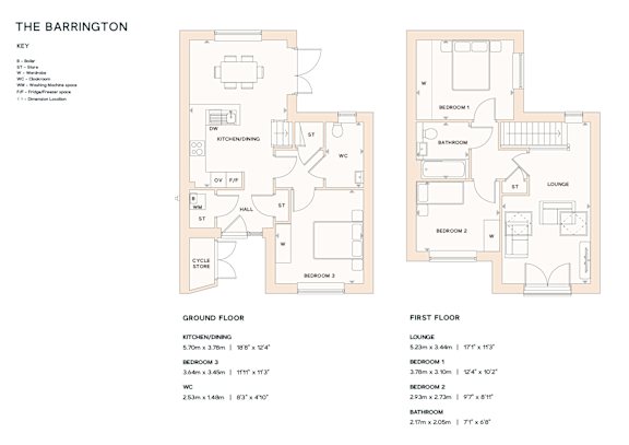 A floor plan for a property called The Barrington, showing the layout of the ground and first floor.