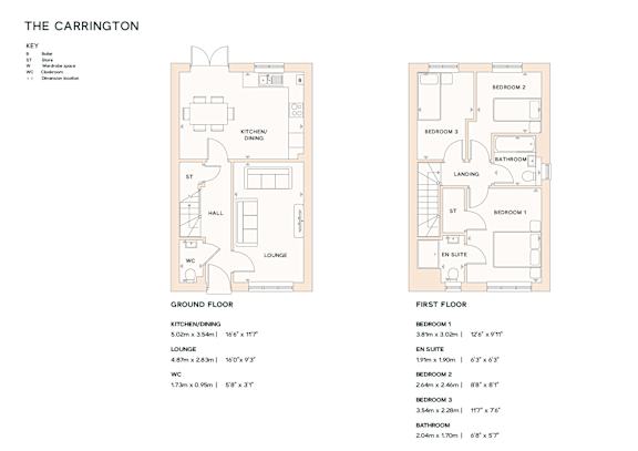 A floor plan of a two-story apartment named The Carrington.