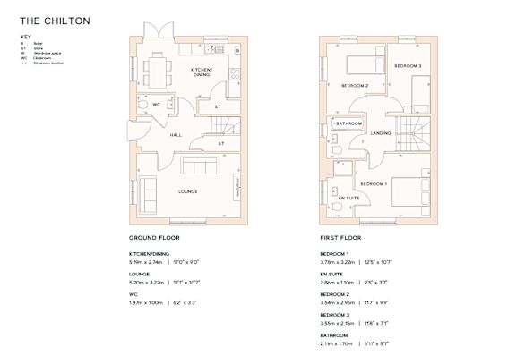 A floor plan of a house named The Chilton, showing the layout of the first and ground floors.