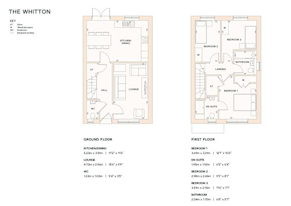 A floor plan for a property named The Whitton, showing the layout of the ground and first floors.