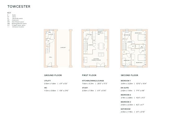 A diagram of a house layout with three floors and labeled rooms.