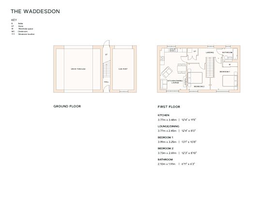 A floor plan for a property named The Waddesdon shows the layout of the ground floor and first floor.