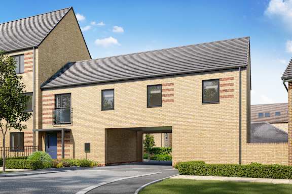 A modern brick house with a garage door.