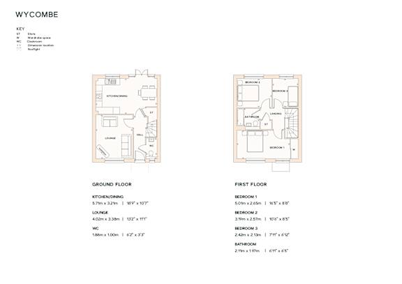 A floor plan for a property named Wycombe is displayed, showing the layout of the ground floor and first floor.