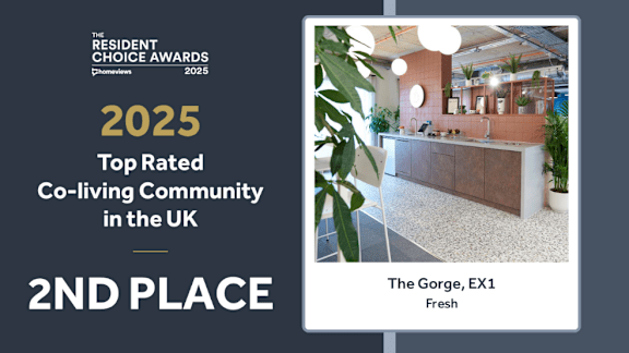 A poster showing the 2nd place award for the top rated co-living community in the UK.