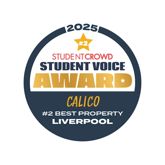 A badge indicating the Calico property in Liverpool has won the Student Voice Award for 2025.