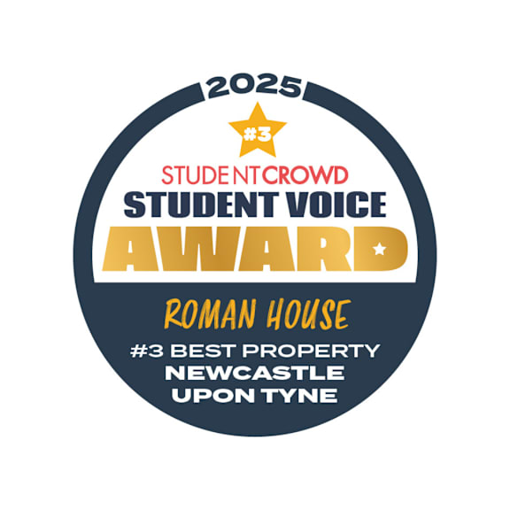 A badge indicating a student voice award for Roman House.