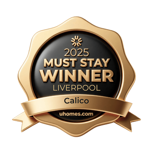 A gold badge stating "2025 Must Stay Winner Liverpool" with a ribbon and the website "uhomes.com".