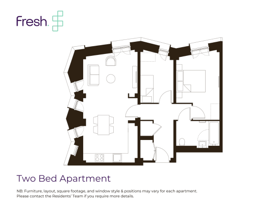 Floor Plan  a floor plan of two bed apartment