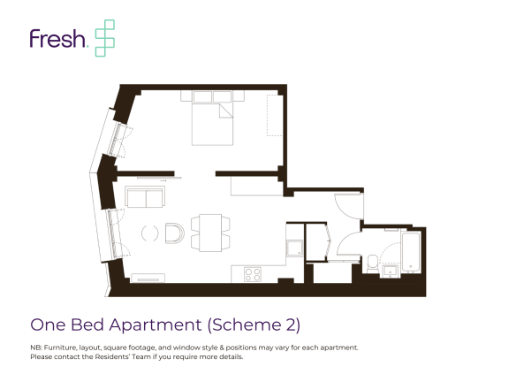 Floor Plan  a floor plan of one bed apartment scheme 2
