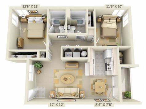 a 3d floor plan of a house with some furniture