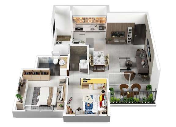 A top down view of a modern house interior.