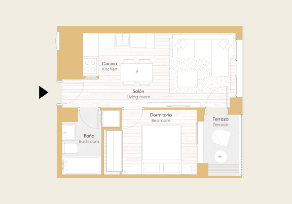 Floorplan of Skypark Valdebebas single bedroom apartment