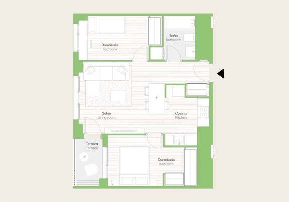 Floorplan of Skypark Valdebebas two bedrooms apartment