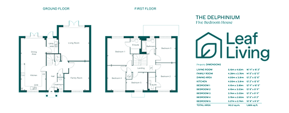 Floorplan for 5 bedroom Delphinium home at Leaf Living in Church Crookham.