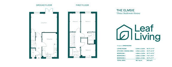 Floorplan for 3 bedroom Elmslie home at Leaf Living in Church Crookham.