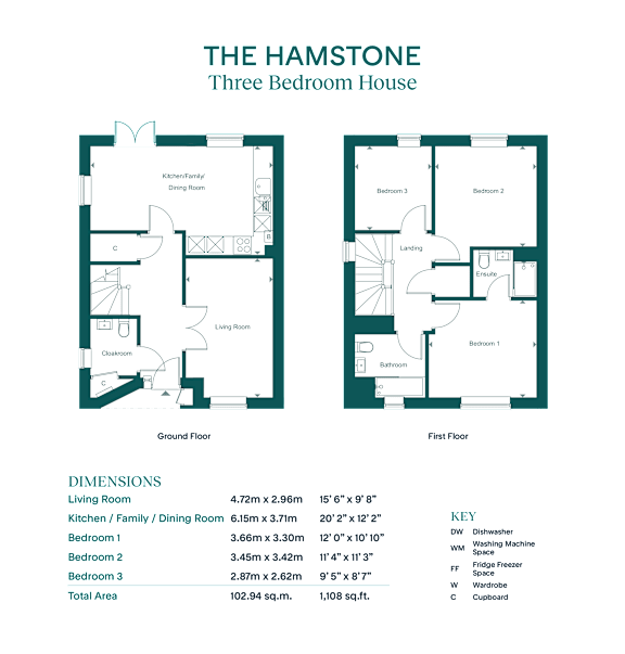 A floor plan for a three bedroom house is displayed with the living room, kitchens, dining room, and bedrooms labeled.