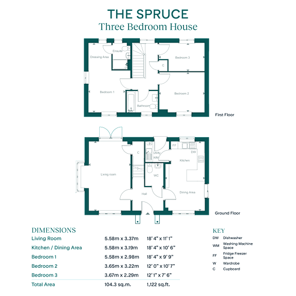 A floor plan for a three bedroom house with a living room, kitchen, dining area, and bathroom.