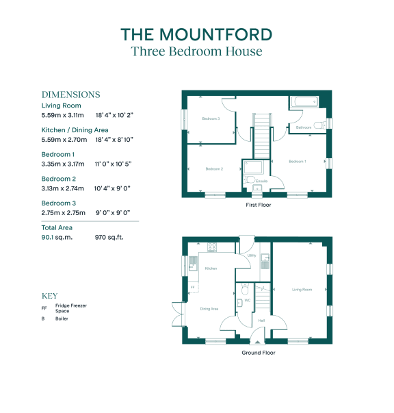the floor plan of the mountford three bedroom house