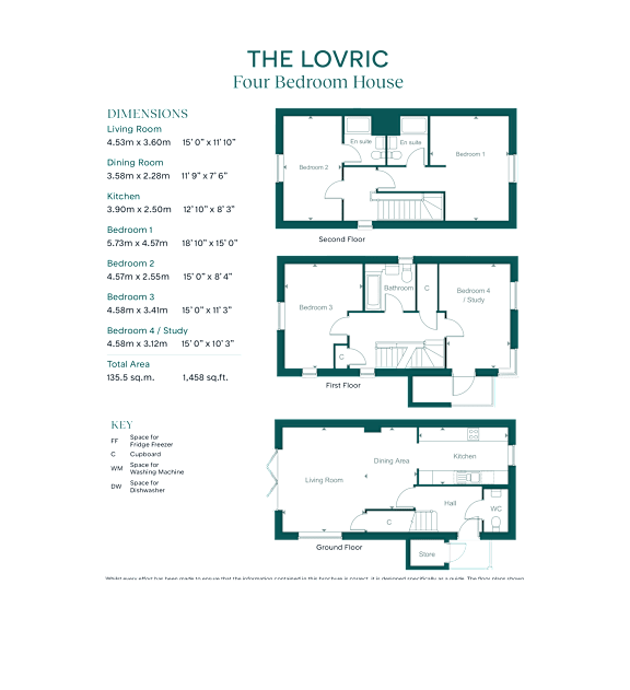 A diagram shows the layout of a four bedroom house with detailed floor plans and dimensions.