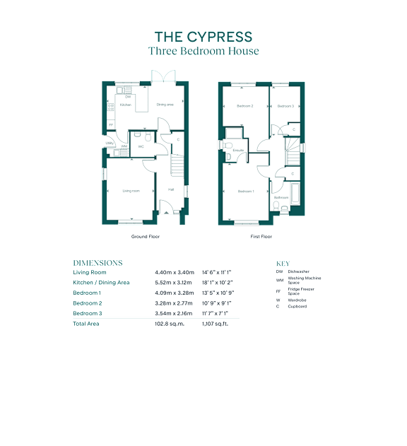 A floor plan for The Cypress Three Bedroom House is displayed.