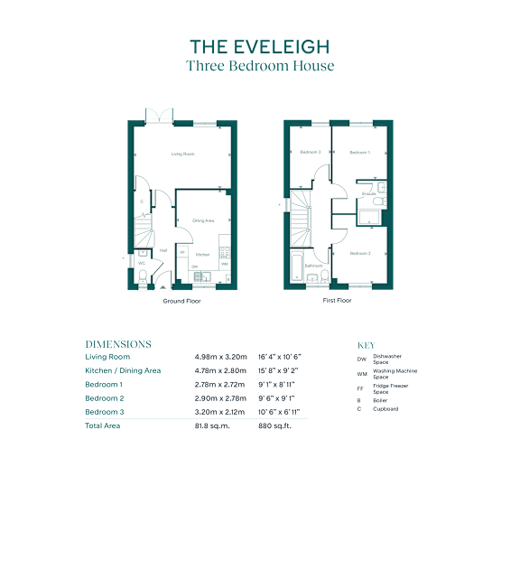 A floor plan for a three bedroom house is displayed.