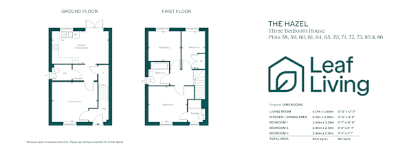 A floor plan for a three bedroom house is shown with the first floor plan being larger than the ground floor plan.