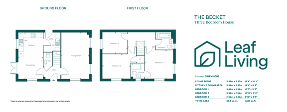 A floor plan for a property called Leaf Living is displayed, showing the ground floor and first floor layouts.