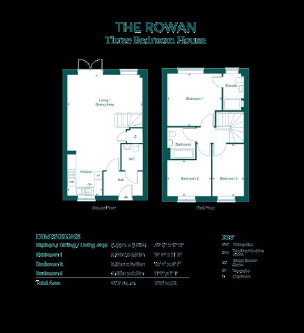 A floor plan for a three bedroom house is displayed.