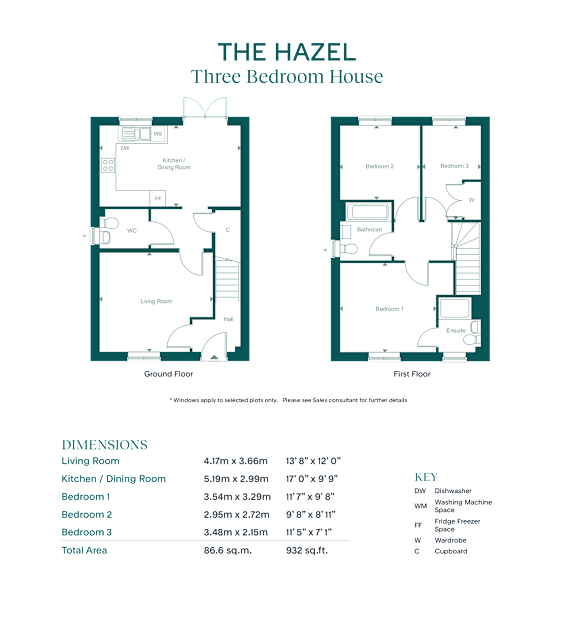 A floor plan for a three bedroom house with a living room, two dining rooms, and a kitchen.