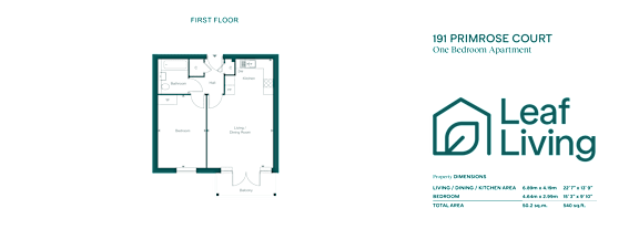 A floor plan for a one bedroom apartment at 191 Primrose Court is shown.