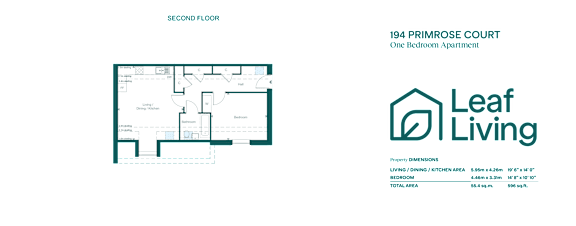 A floor plan for a one bedroom apartment at 194 Primrose Court is displayed.