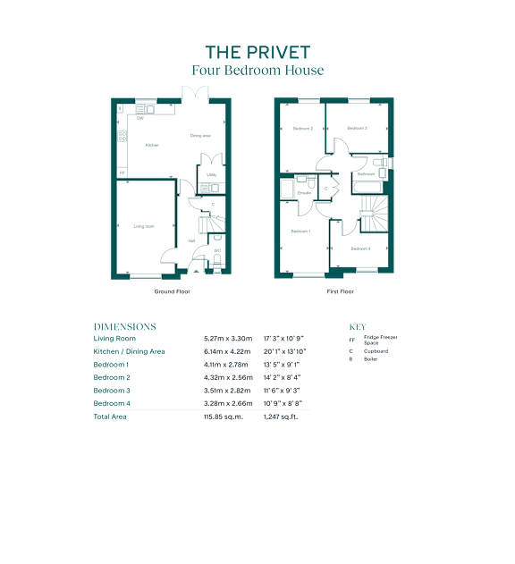 A floor plan of a four bedroom house is displayed with two different layouts.