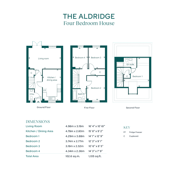 A floor plan for The Aldridge Four Bedroom House is displayed.