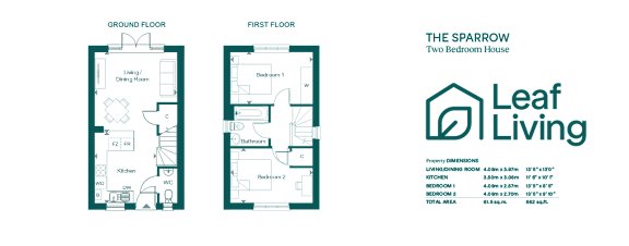 Leaf Living Tattenhoe Park floorplan for two bedroom house