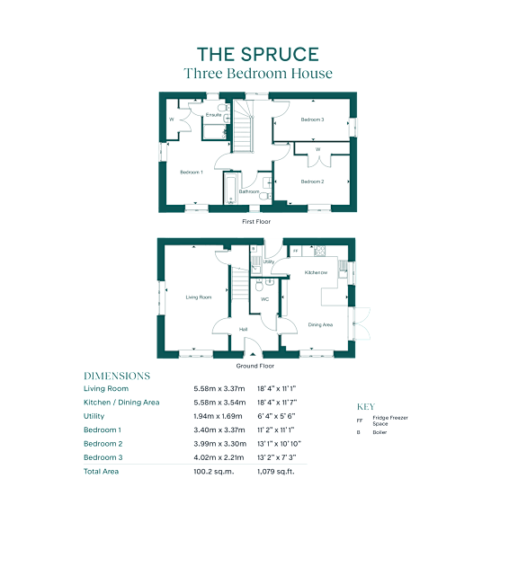 A floor plan for a three bedroom house with a living room, kitchen, dining area, and bathrooms.