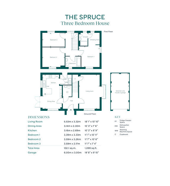 A floor plan of a three bedroom house with a detailed description of each room.