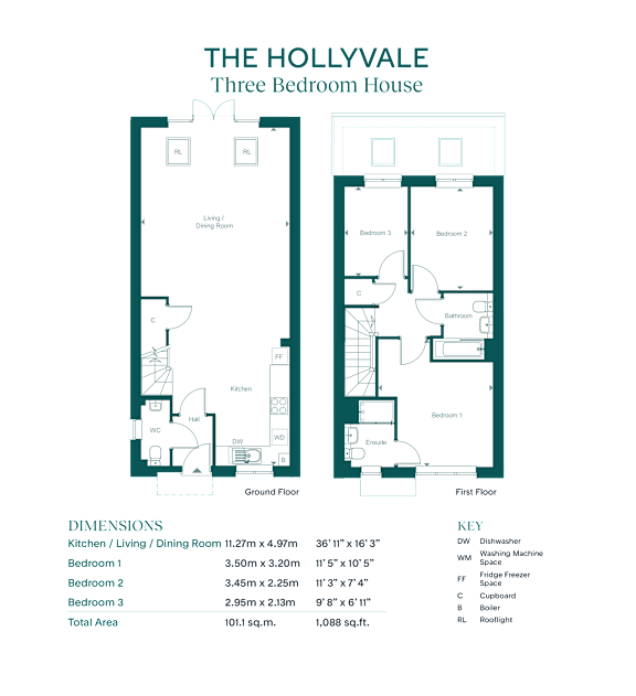 A floor plan for a three bedroom house with a kitchen, dining room, and bathrooms.