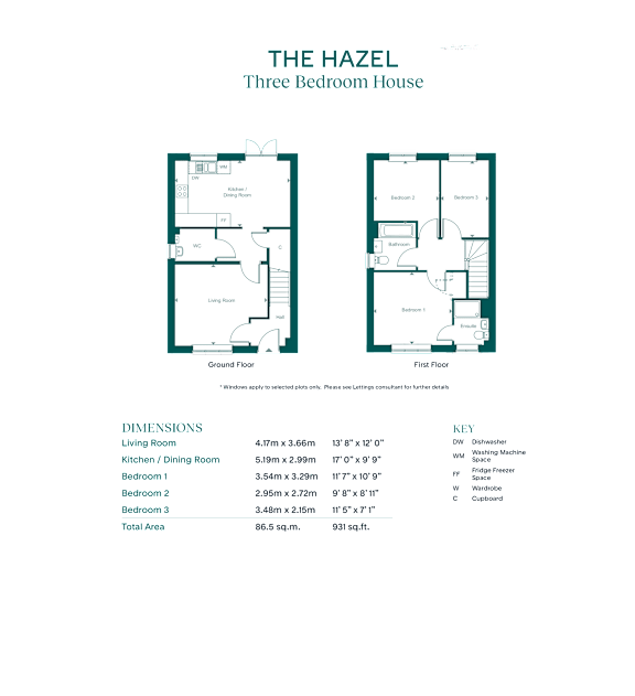 A floor plan for a three bedroom house is displayed.